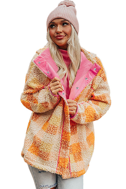 Orange Checkered Sherpa Hooded Jacket