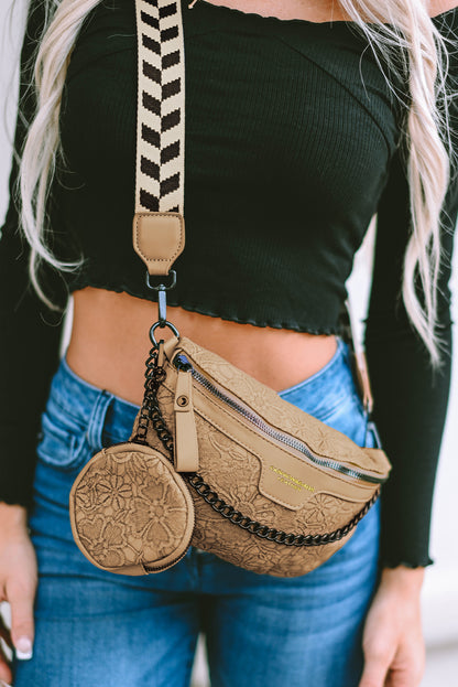 Black Colorblock Strap Crossbody Bag With Coin Purse