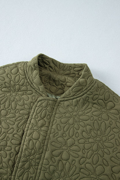 Jungle Green Plain Floral Embossed Zip Up Jacket