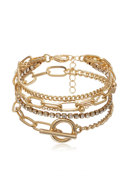 Gold 5pcs Rhinestone Chain Bracelet Set