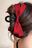 Fiery Red Solid Color Ribbon Bow Decor Hair Clip