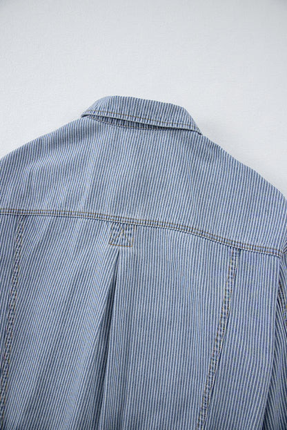 Dark Blue Washed Oversized Pocketed Denim Jacket