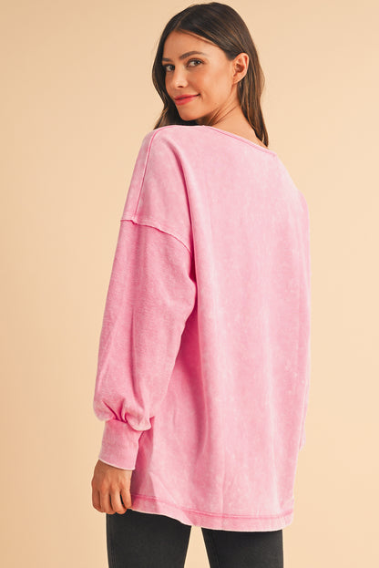 Orchid Petal Mineral Wash Drop Shoulder Oversized Sweatshirt