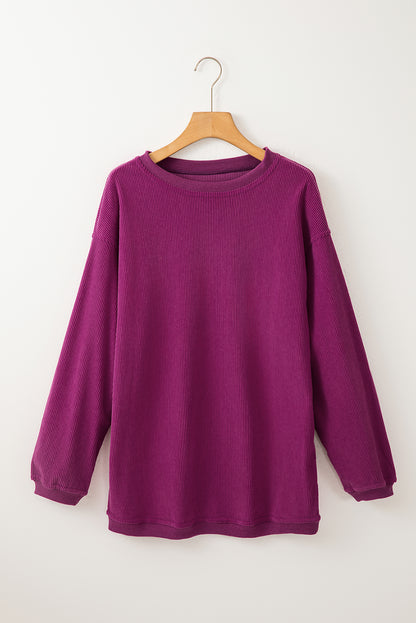 Festival Fuchsia Plain Drop Sleeve Crinkle Rib Oversized Sweatshirt