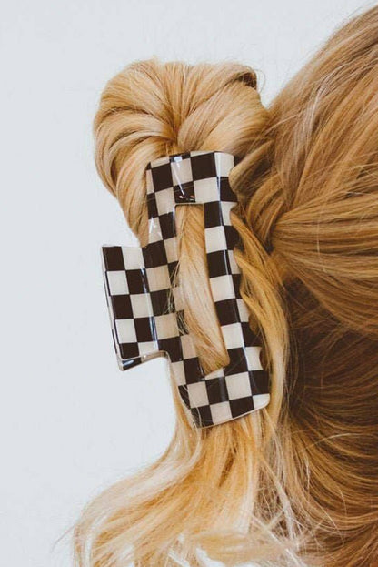 Light Green Checkered Print Hollow Out Hair Clip