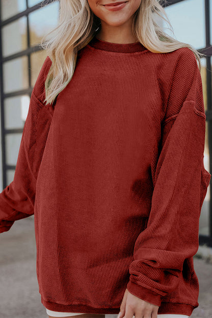 Festival Fuchsia Plain Drop Sleeve Crinkle Rib Oversized Sweatshirt