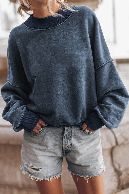 Green Light Plain Washed Drop Shoulder Pullover Sweatshirt