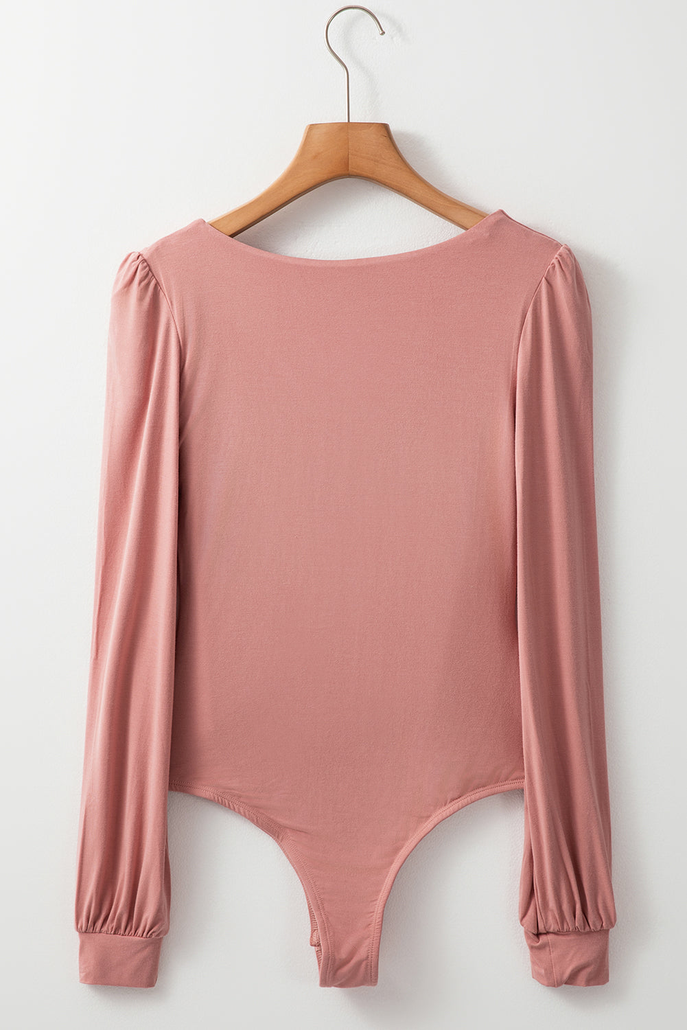 Fushia Plain V neck Puff Sleeve Bodysuit