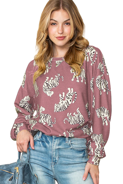 White Animal Print Drop Sleeve Pullover Sweatshirt