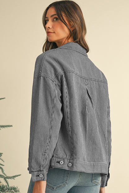 Dark Blue Washed Oversized Pocketed Denim Jacket