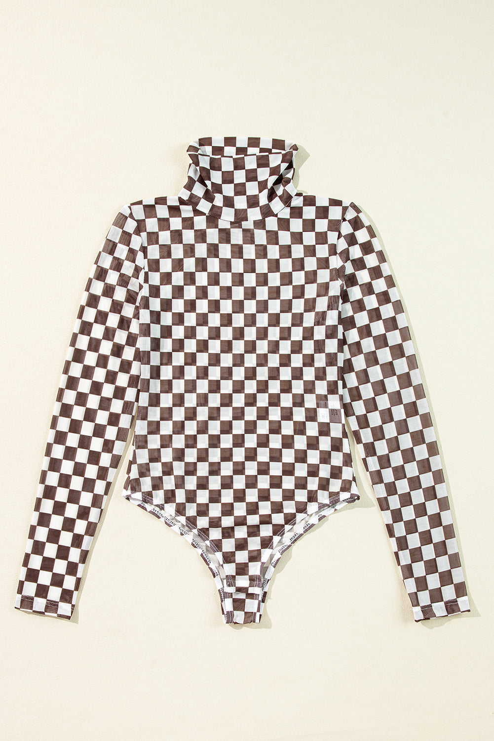 Black Checkered Print Long Sleeve Mock Neck Bodysuit