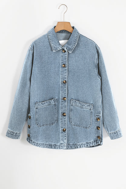 Dusk Blue Side Pocket Buttons Denim Jacket