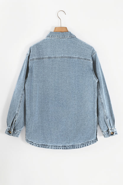 Dusk Blue Side Pocket Buttons Denim Jacket