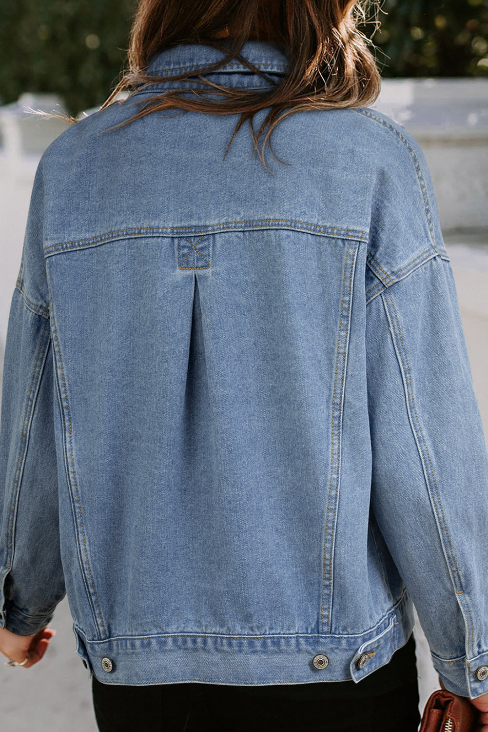 Dark Blue Washed Oversized Pocketed Denim Jacket