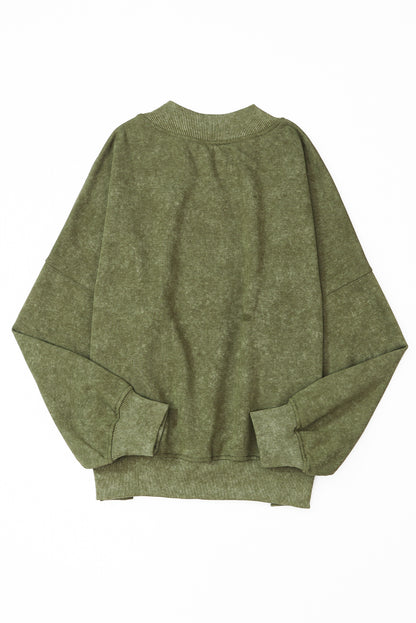 Green Light Plain Washed Drop Shoulder Pullover Sweatshirt