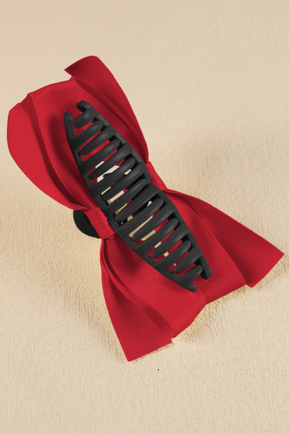 Fiery Red Solid Color Ribbon Bow Decor Hair Clip